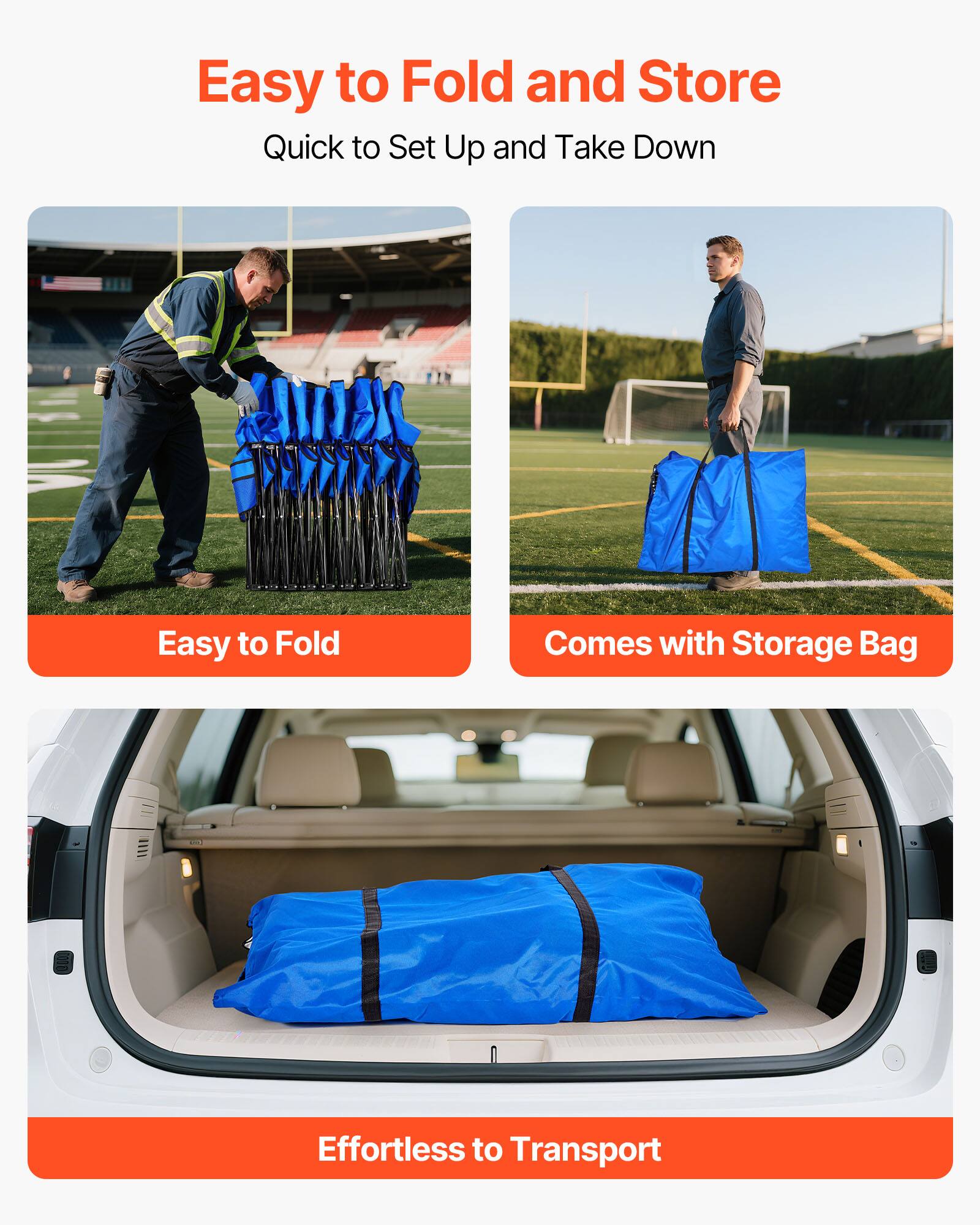 Easy to Fold and Store  
Quick to Set Up and Take Down  

Easy to Fold  
Comes with Storage Bag  
Effortless to Transport