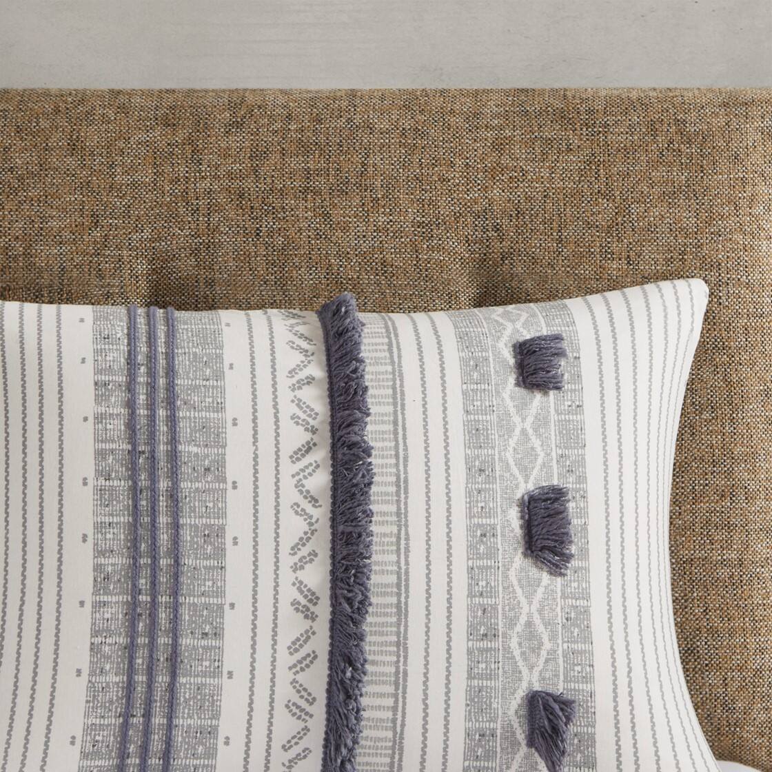 Alt View 3. Gracie Mills - Gracie Mills Belinda Serene Stripe 3-Piece Cotton Comforter Set - Gray/Navy.