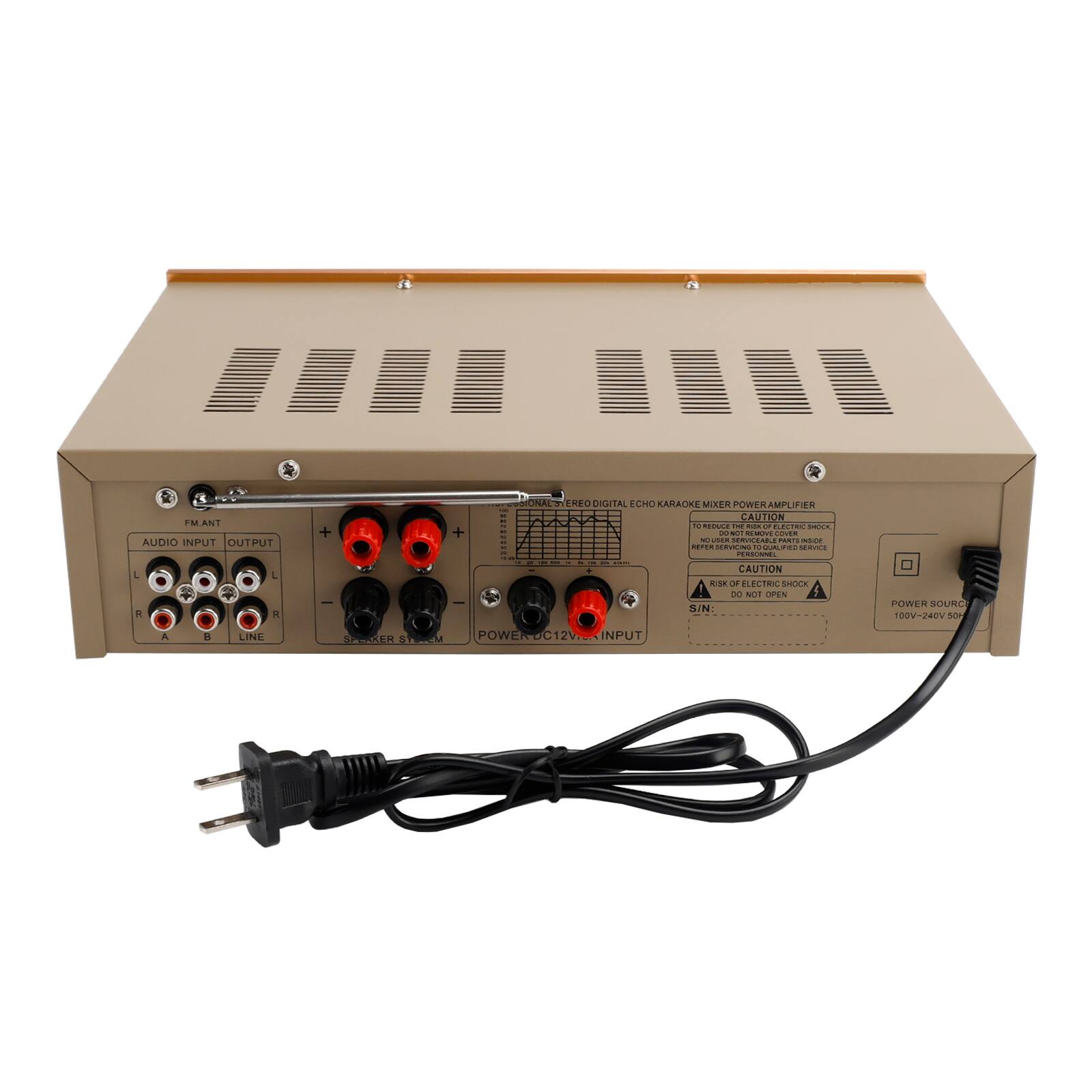 FM ANT  
AUDIO INPUT OUTPUT  
L H A + +  
MONA EREO CUTAL CHO KARACRE MIXER POWER AMPLIFIER  
- CAUTION CRCONE i - - CECIA  
adda. - - a ovER -  
CER CNI O- OC TO CA RU O- - +  
CAUTION S E LECTRN SPELCA D0 NU s  
S/N POWER BOURG 022-280  
Sor A  
LINE SANGER B1M 1u  
POWER C12V INPUT
