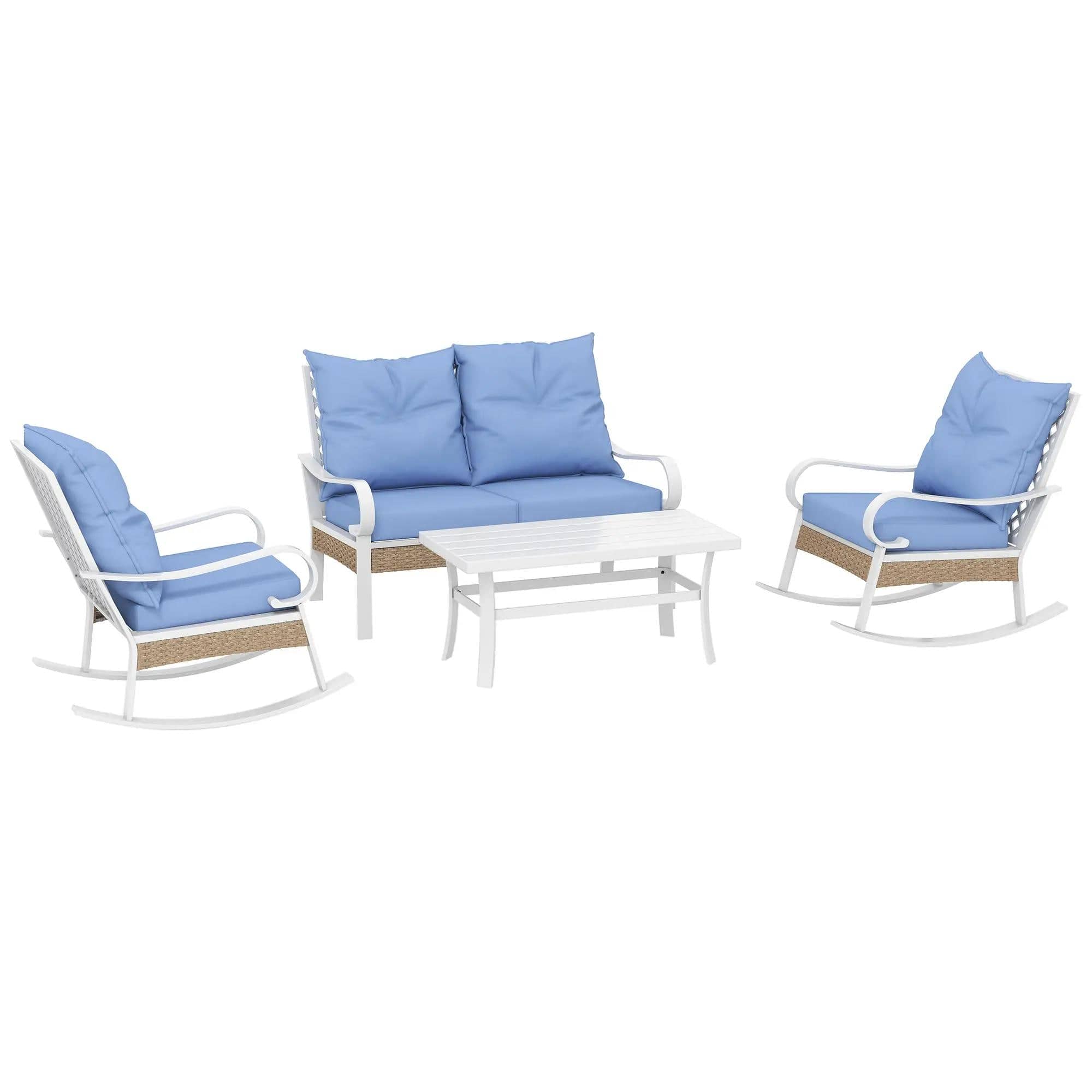 Resenkos - 4-Piece Patio Furniture Set, Outdoor Sectional Furniture, Steel - Blue