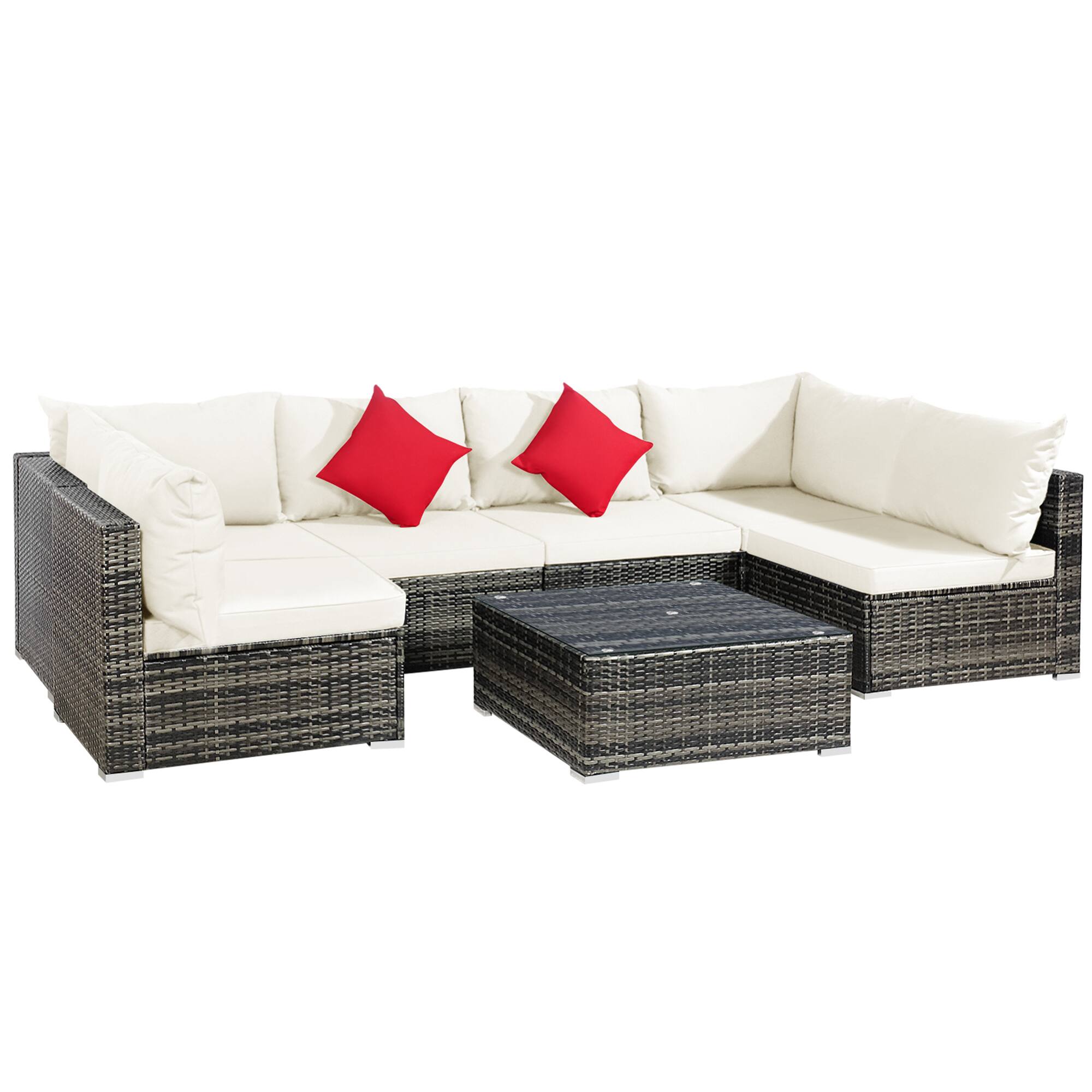 Alt View 1. Gymax - Gymax 7PCS PE Rattan Patio Sectional Sofa Conversation Set w/ White Cushions - White.