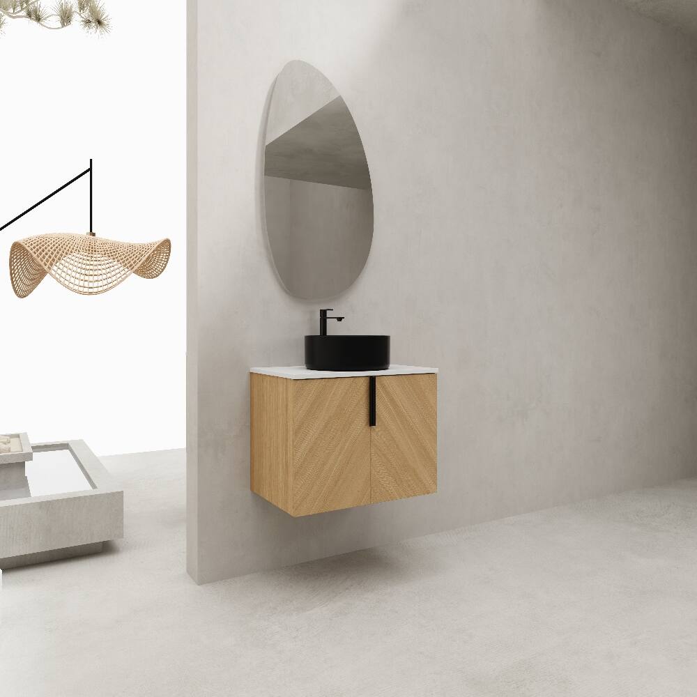 Back. Loheer - Loheer 30 inch bathroom vanity Wall Mounted Vanity with Ceramic Art Sink Light Oak - Oak.