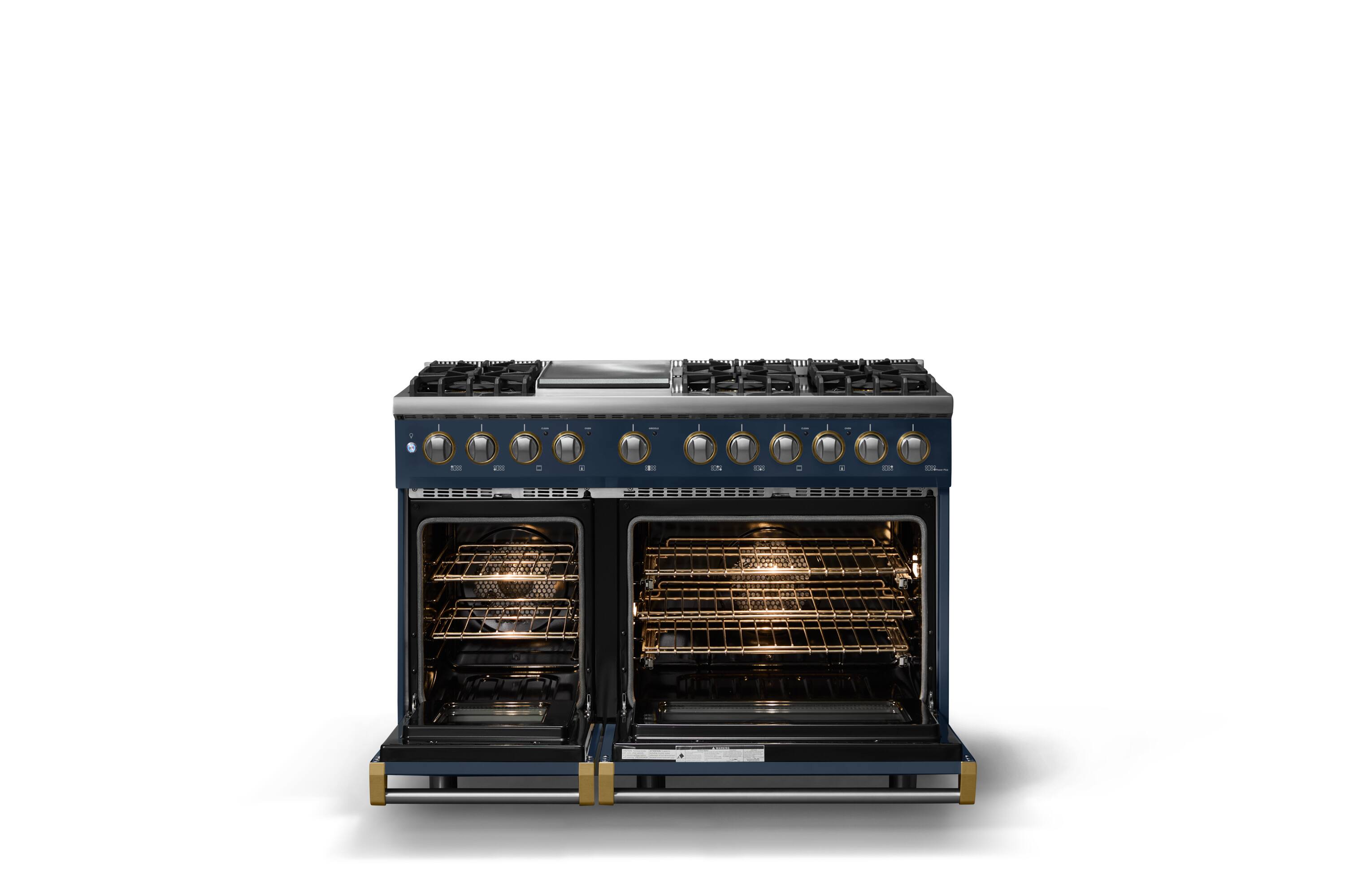 Alt View 2. Viking - Pro 5 Series 7.3 Cu. Ft. Freestanding Sealed 6B Dual Fuel Convection Range/Griddle - Slate Blue w. Brushed Brass Trim - Slate Blue.