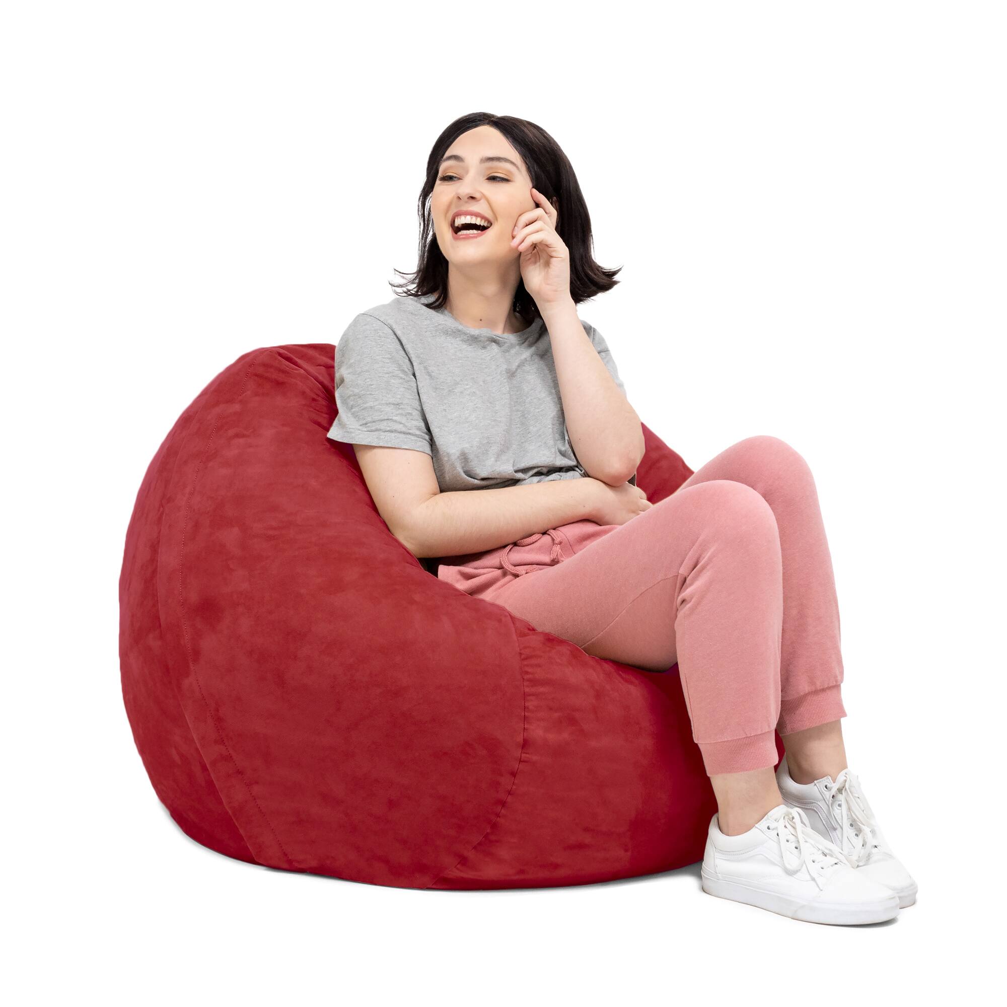Angle. Jaxx - Jaxx Saxx 3 Foot Bean Bag Chair with Removable Cover, Cinnabar - Microsuede Cinnabar.