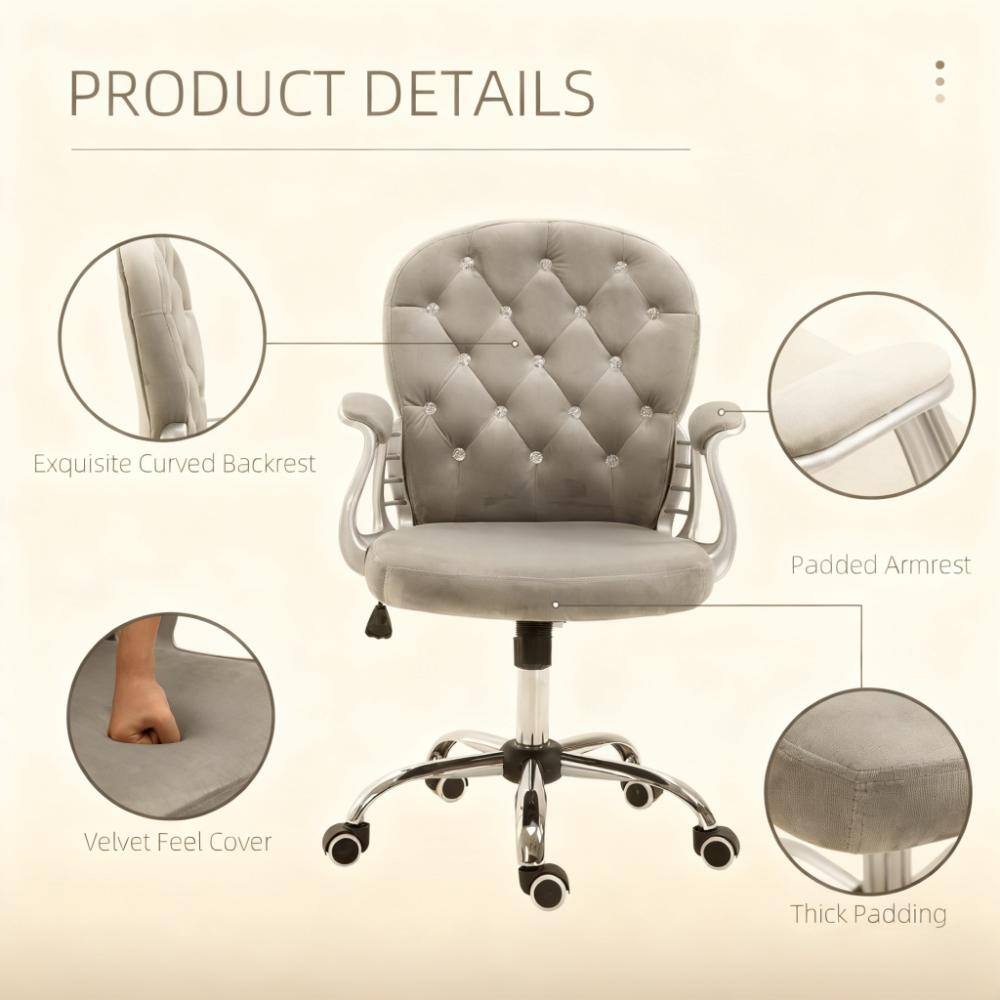 Alt View 5. Forest'nSky - Grey Luxury Tufted Office Chair for A Stylish Choice for Home & Office, Plush Comfort - Grey.