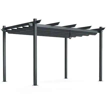 Front. Gymax - Gymax 10 x 13ft Outdoor Aluminum Retractable Pergola Canopy Shelter Grape Trellis Gray - Gray.