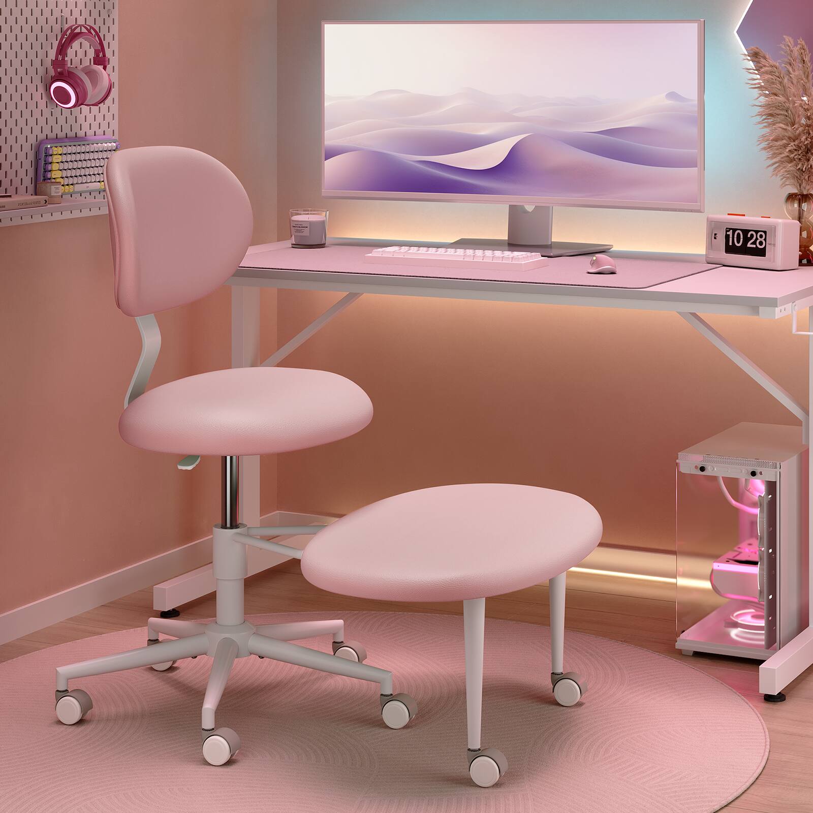 Alt View 1. Pinmoco - Pinmoco - Upholstered Office Chair Adjustable Height Ergonomic Office Chair with Lumbar Support and Wheels - Pink.