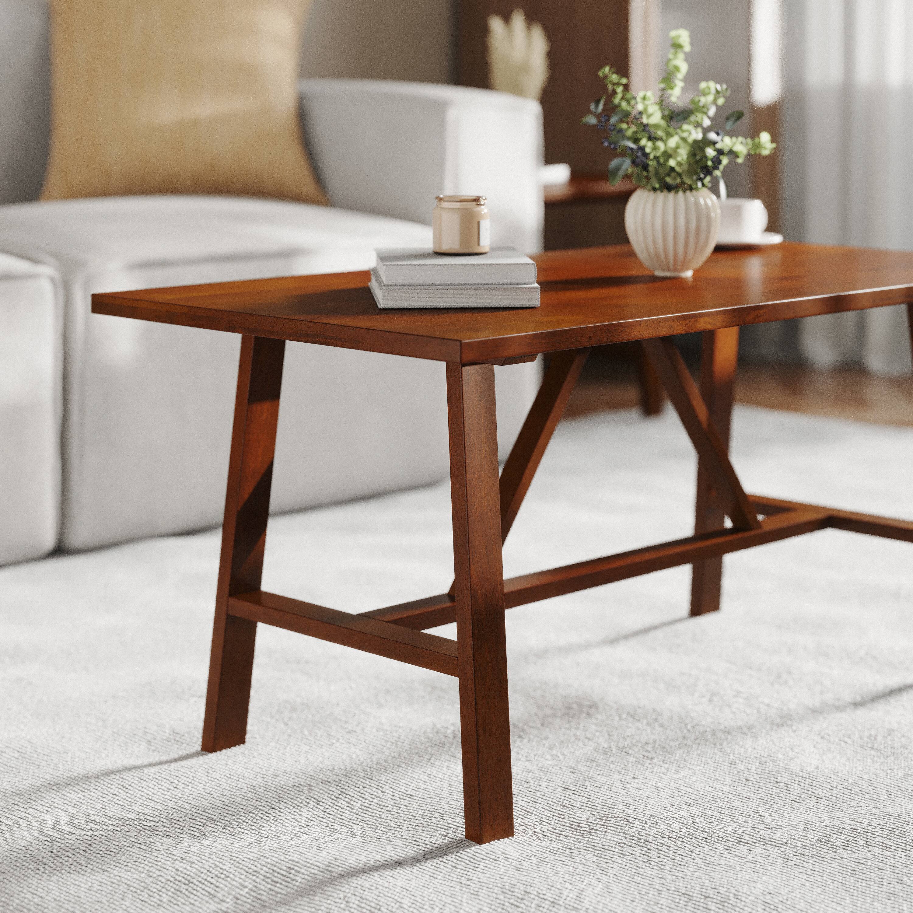 Alt View 3. Flash Furniture - Eli Solid Wood Farmhouse Coffee Table, Trestle Style Accent Table in Walnut - Brown.