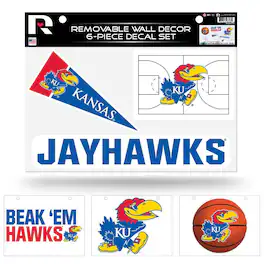 Rico Industries - Kansas Jayhawks Set of 6 Removable Wall Decal Stickers - Multi
