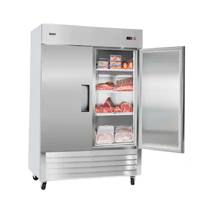 Front. VEVOR - Commercial Reach-In Freezer 54" W, 44 Cu.Ft Stainless Steel Upright Freezer with Double Doors, Auto-Defrost - Stainless steel color.