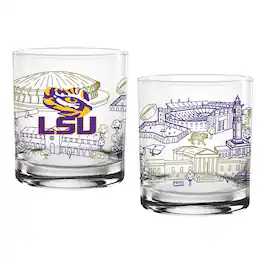 Indigo Falls - LSU Tigers Two-Pack 14oz. Campus Line Art Glass - Multicolor