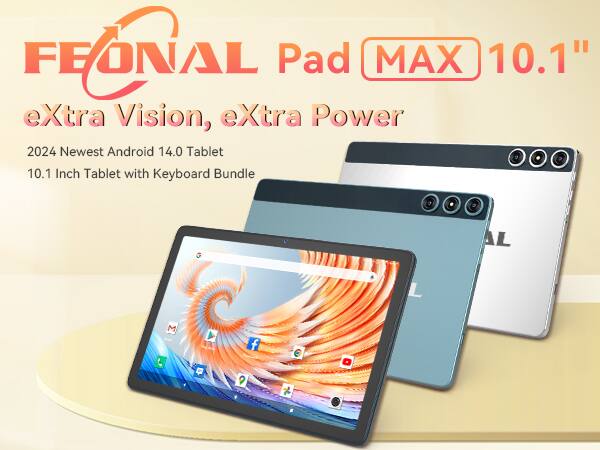FEONAL Tablet 10.1 Inch Android 14, Octa Core, 128GB ROM 14GB RAM