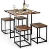 Front. Costway - 5pcs Dining Set Compact Dining Table and 4 Stools Metal Frame Nature\ Vintage Walnut - Walnut and Black.
