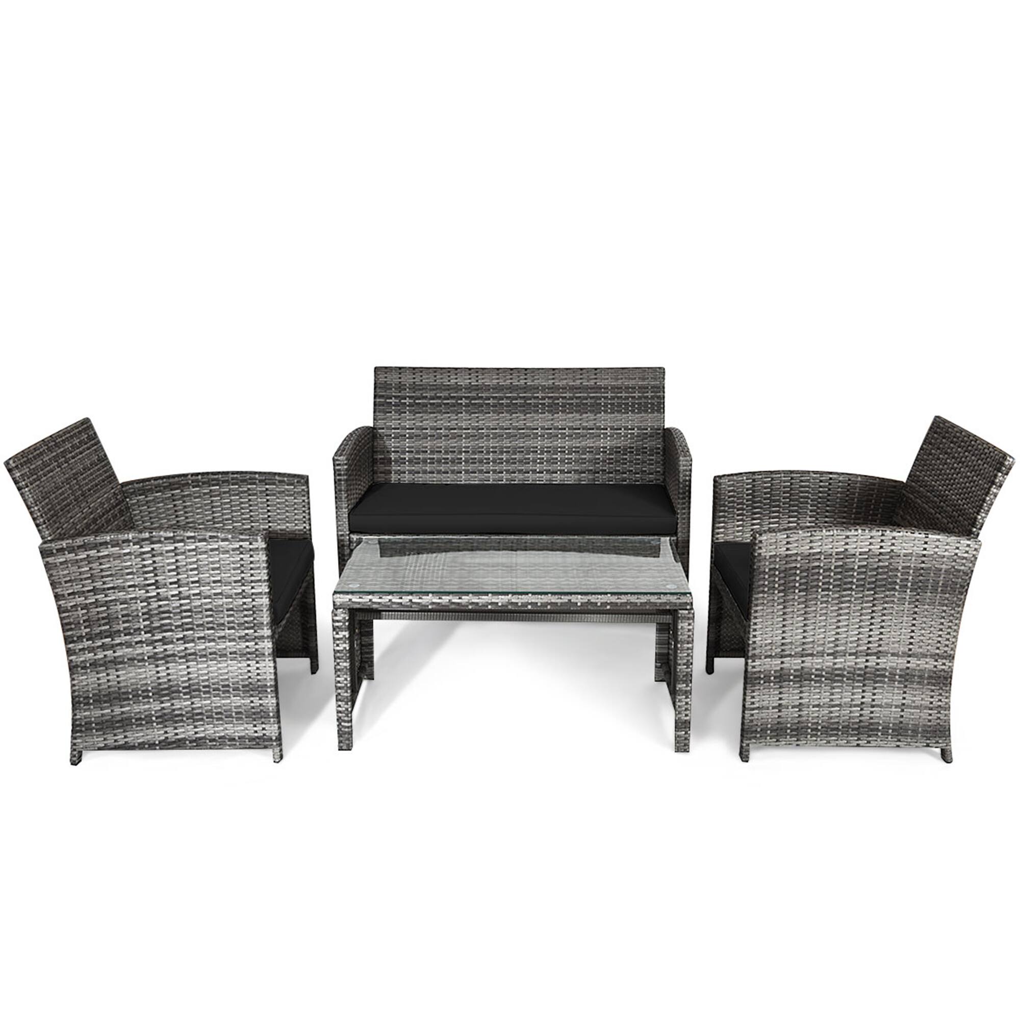 Alt View 8. Gymax - Gymax 4PCS Patio Outdoor Rattan Conversation Furniture Set w/ Black Cushion - Black.