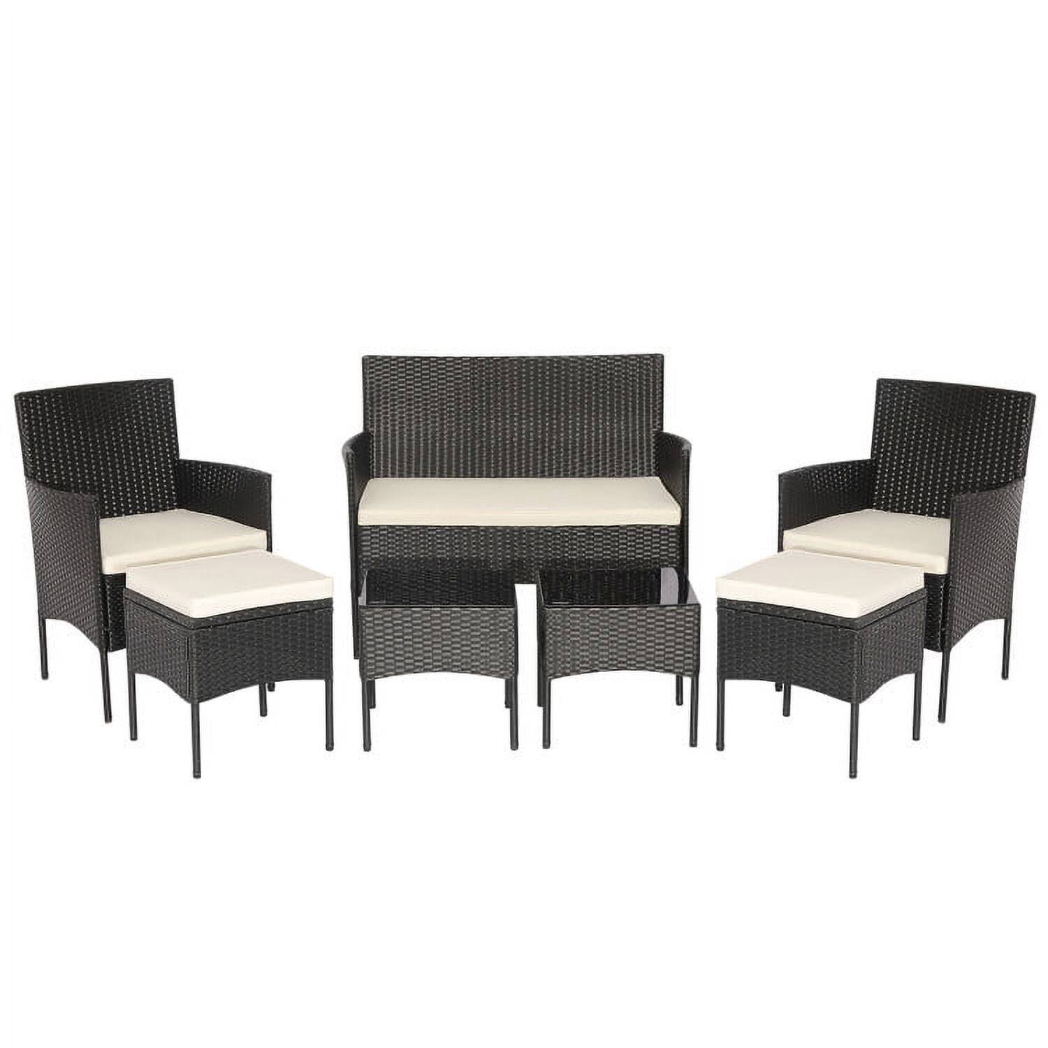 Left. Kadyn - 5 Pcs Outdoor Wicker Sofa Set, Wicker Furniture Sets, Patio Conversation Sets Cushions with Coffee Table and 2 Ottomans - White.
