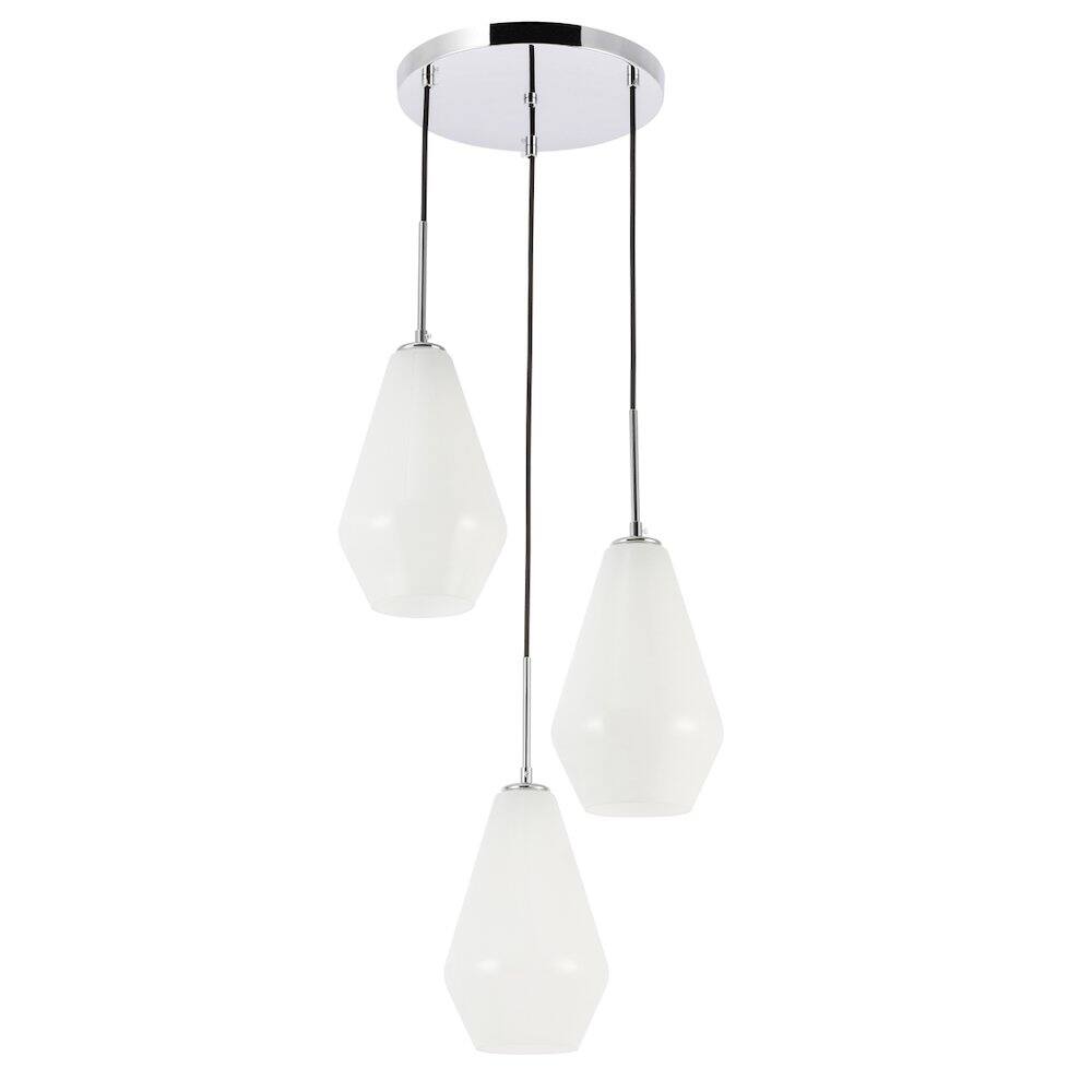 Alt View 4. Living District - Gene 3 Light Chrome And Frosted White Glass Pendant - Chrome And Frosted White Glass.