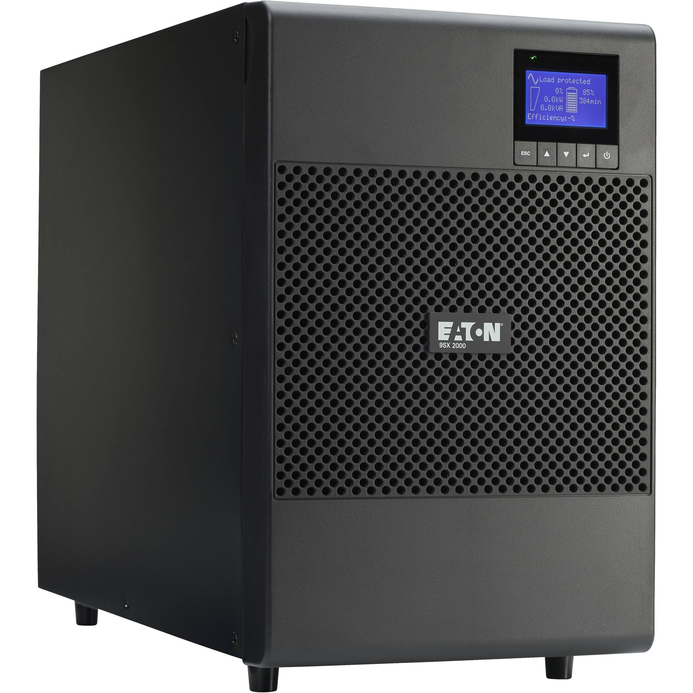 Load protected  
0% 85%  
0.0kVA 384min  
Efficiency: 94%  

EATON  
9SX 2000