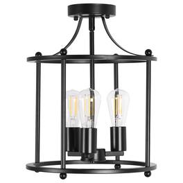 Jandcase - 3-Light Semi-Flush Mount Ceiling Light, E26 Socket, Non-Integrated Bulbs, for Bedroom - Black