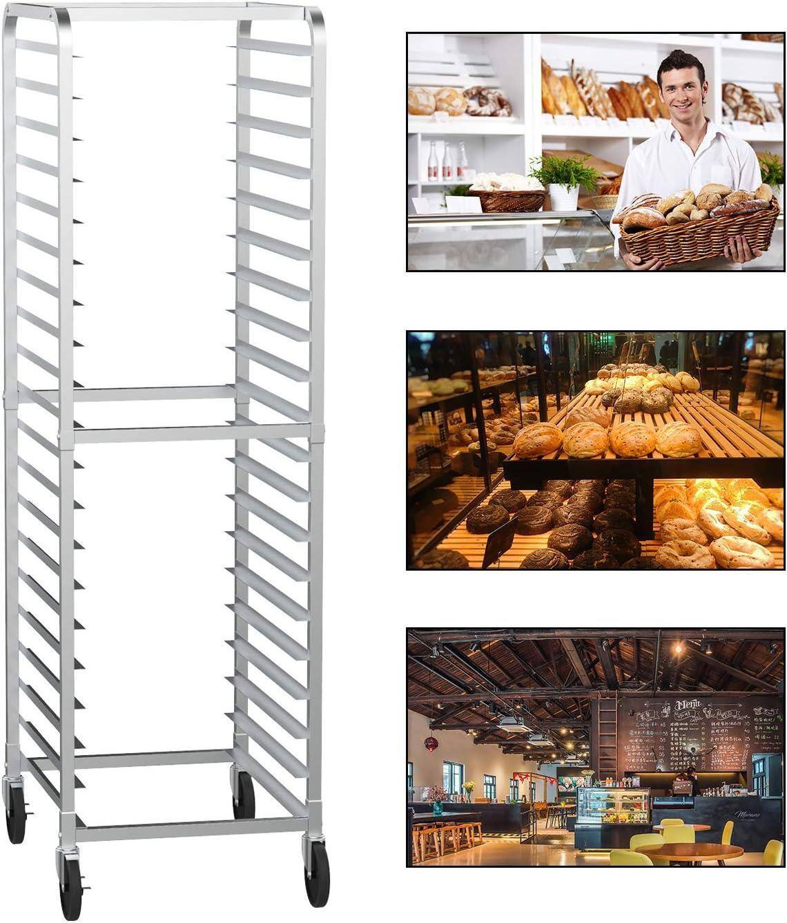 Left. Winado - 20 Tier Stainless Steel Bakery Rack Hold up to 20 Full or 40 Half Size Bun Pans for Restaurant & Commercial Kitchen Use - Silver.
