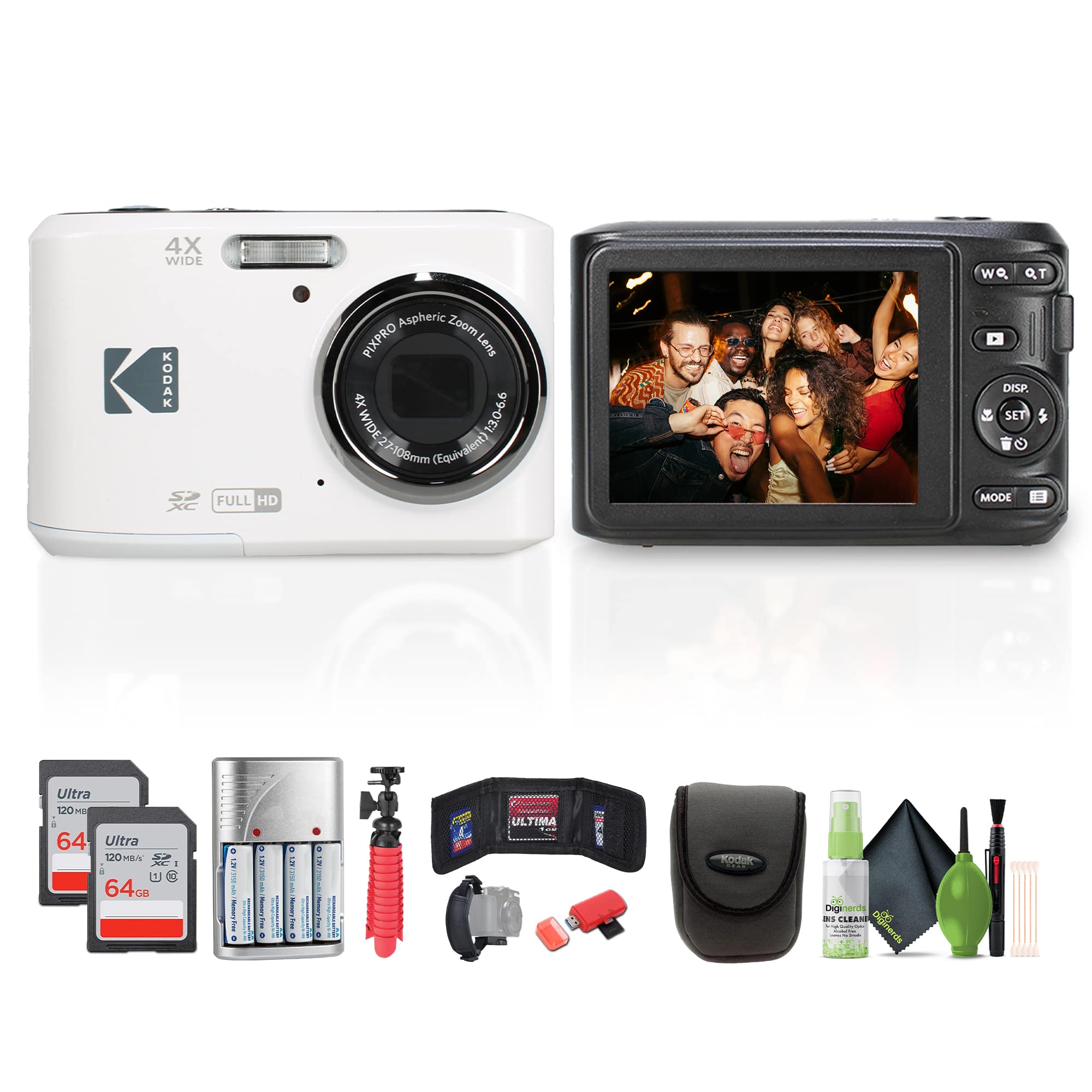 Kodak - Pixpro FZ45 Digital Camera in White (FZ45WH) Bundle with Accessories
