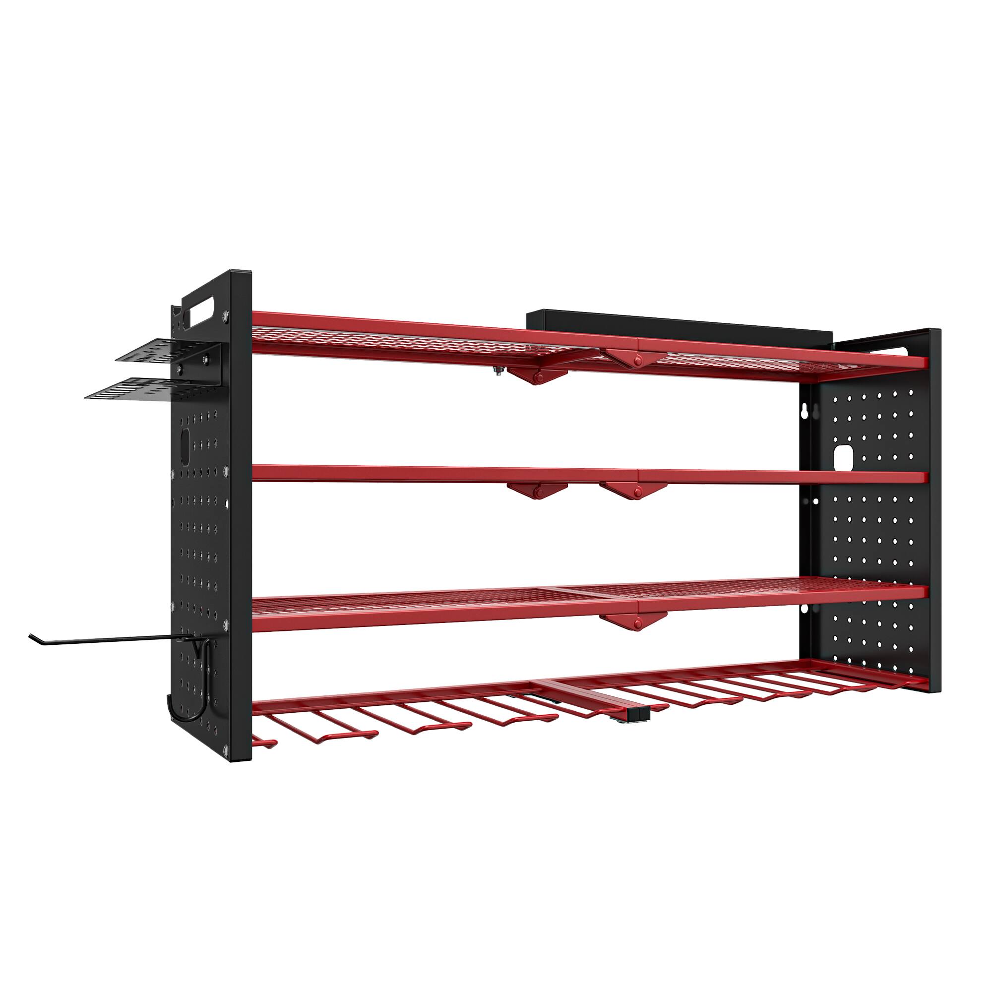 Alt View 7. TinyHomie - 33 in. Modular Wall-Mounted Power Tool Organizer with Charging Station Drill Rack with Hooks and 8-Outlet Holder in Red.