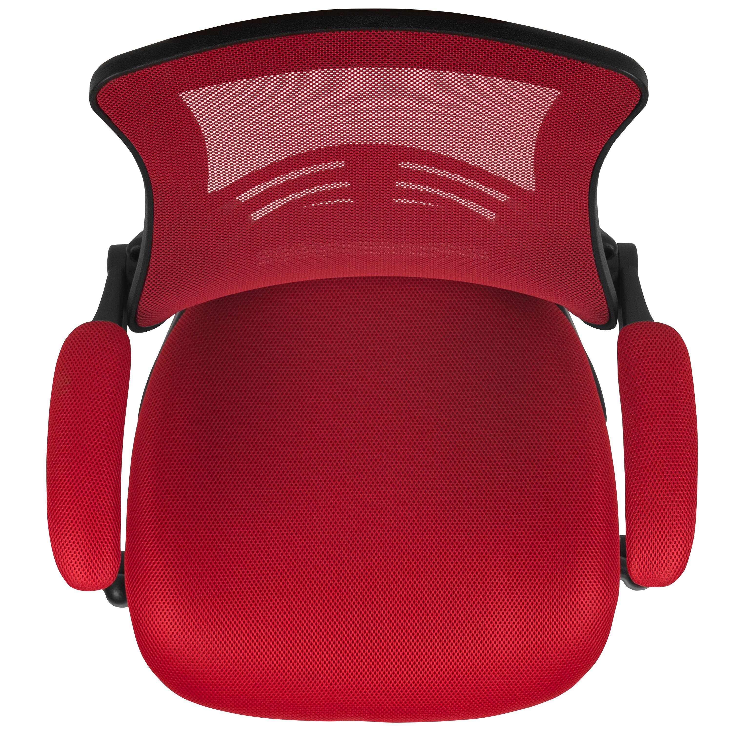 Alt View 8. Emma + Oliver - Mid-Back Mesh Swivel Ergonomic Task Office Chair with Flip-Up Arms - Red Mesh/Black Frame.