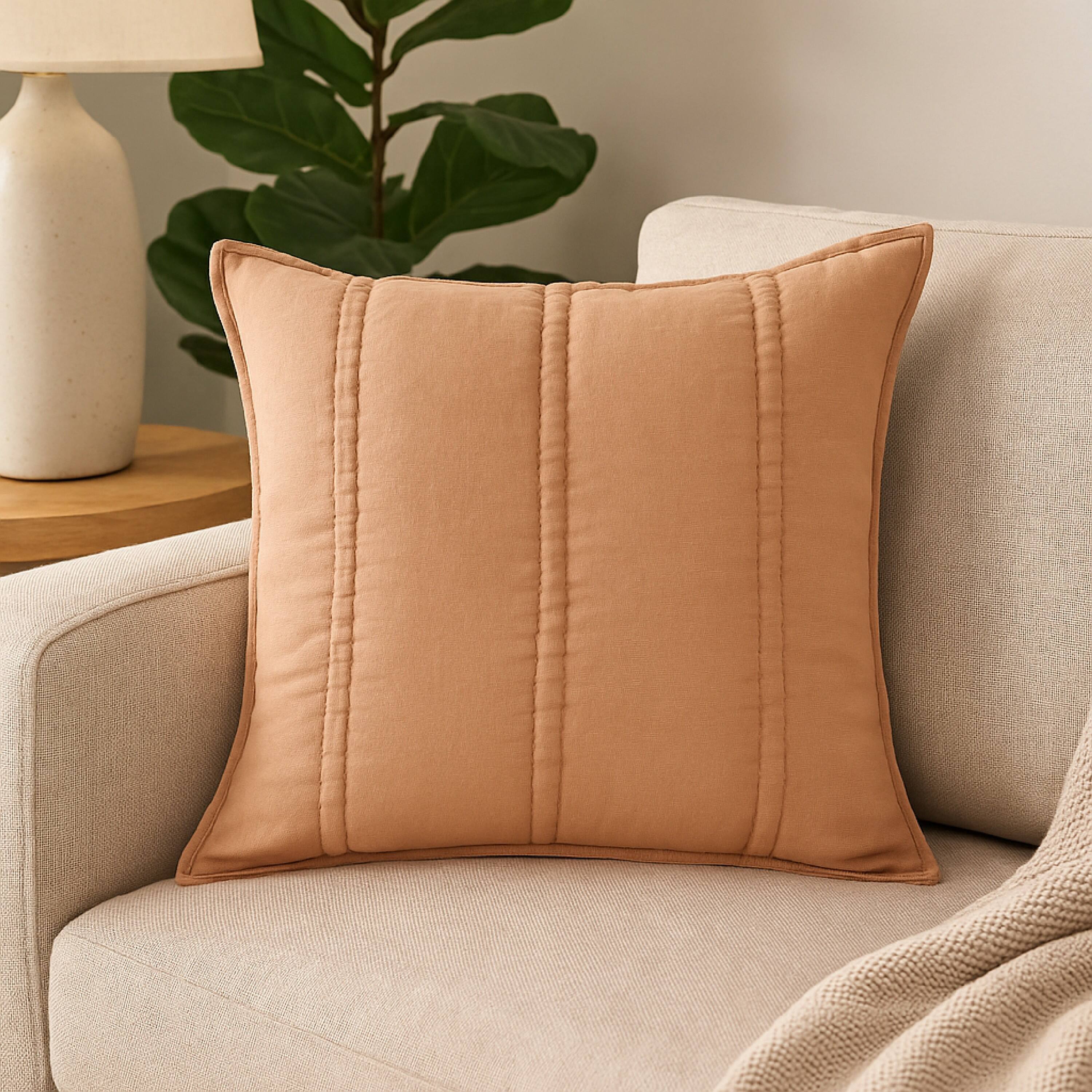 Alt View 2. Manhattan Lane - Rawi Square Euro Pillow Sham, 26 Inch Clay Channel Stitch Ramie Cotton - Clay.