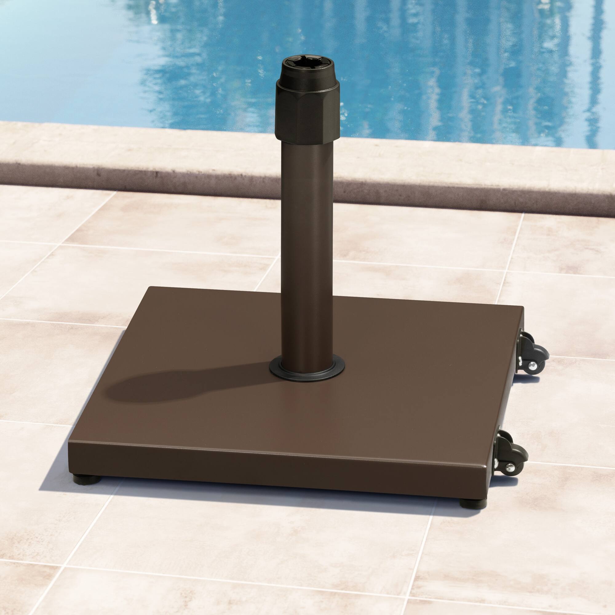 Angle. Crestlive Products - Crestlive Products 42lbs Patio Umbrella Base with Wheels Heavy Duty for Outdoor Use Wind-Resistant Design - Brown.