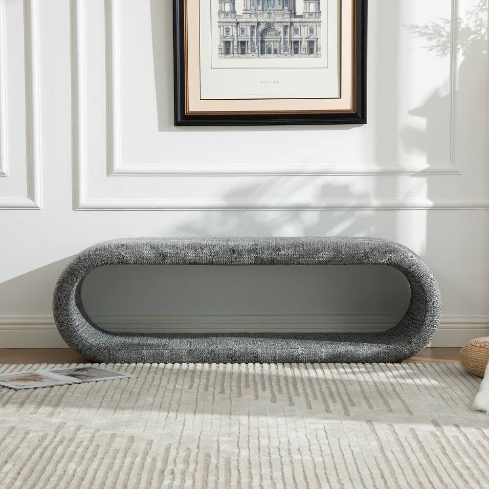 Left. Ropilly - Ropilly 52 Inch Modern Gray Chenille Upholstered Entryway Shoe Bench, End of Bed Bench with Iron Frame - Gray.