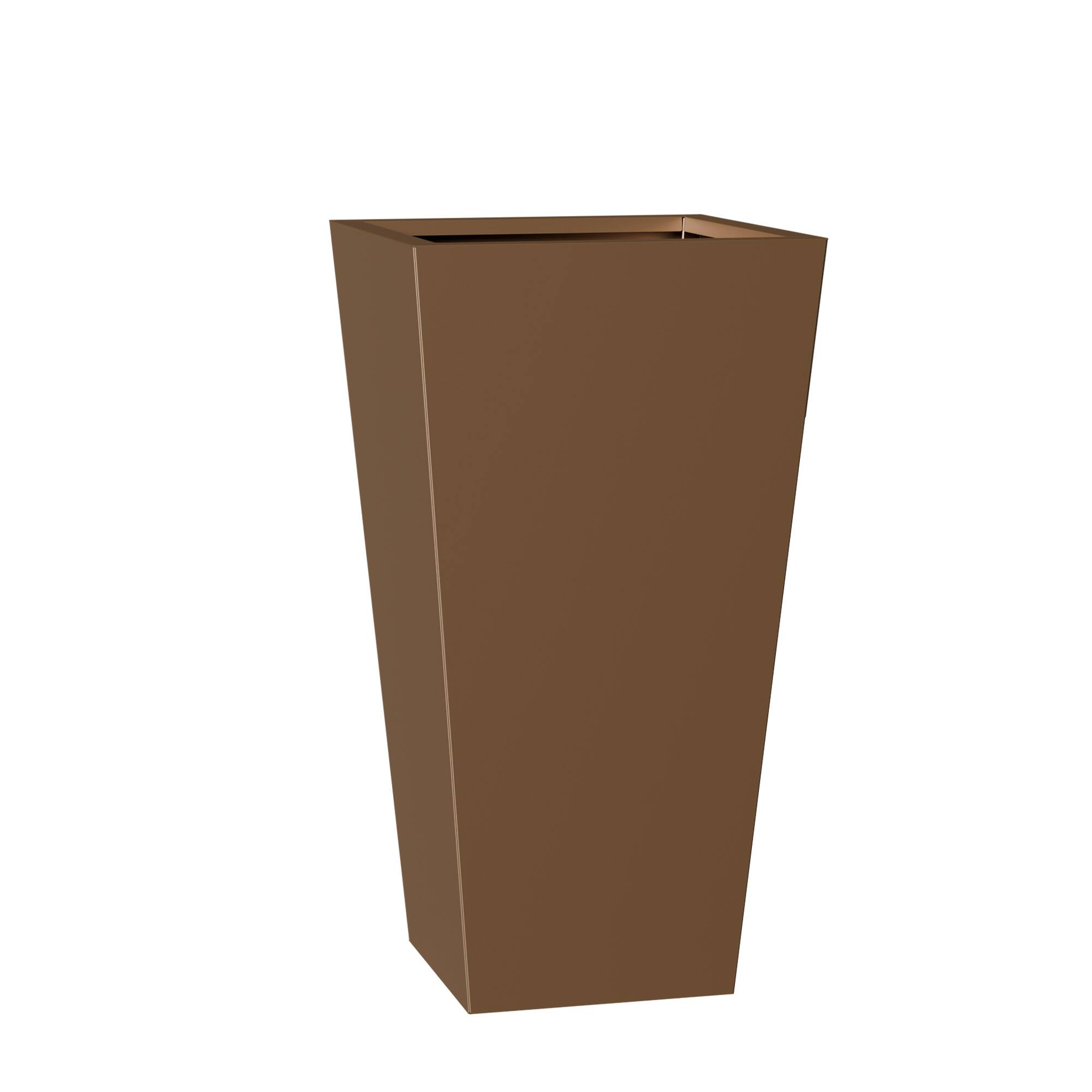 Angle. PexFix - 28 in. H Metal Tapered Planter Pot with Drainage Hole – Indoor/Outdoor Planter Box for Patio, Entryway, Balcony, Garden - Brown.