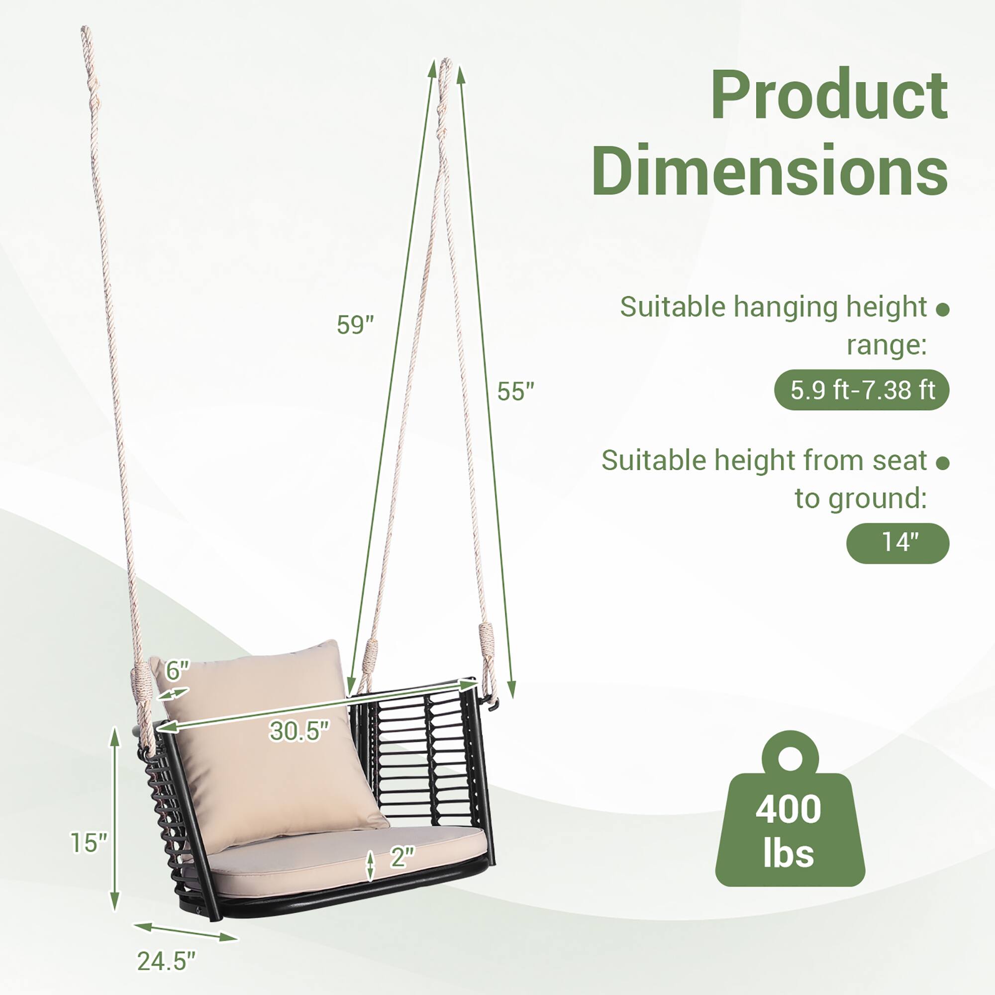 Alt View 2. Gymax - Gymax Outdoor Metal Porch Swing Single Person Hanging Seat w/ Woven Rattan Backrest Porch Backyard - Mix Brown, Beige.