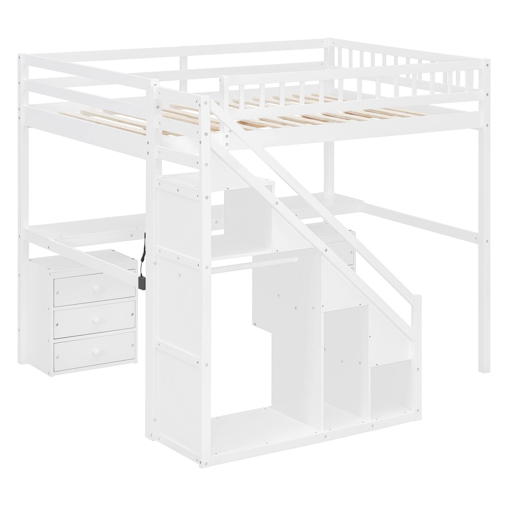 Alt View 1. Anysun - Full Size Loft Bed with Two Chest of Drawers, Desk and Light Strip - White.
