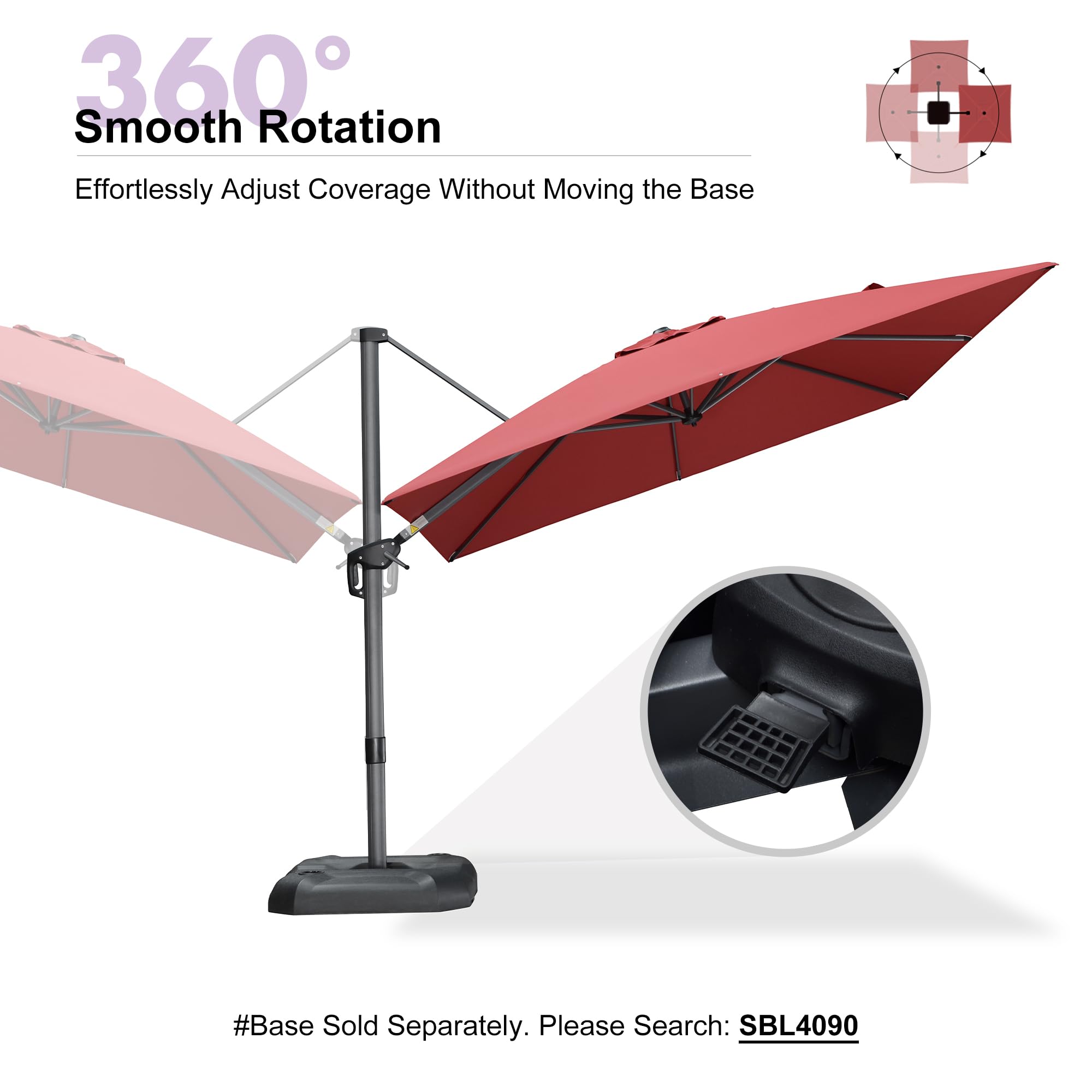 360° Smooth Rotation  
Effortlessly Adjust Coverage Without Moving the Base  

#Base Sold Separately. Please Search: SBL4090
