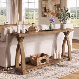 Tribesigns - 63" Long Console Table, 2-Tier Entryway Table with Storage Shelf - Dark Brown