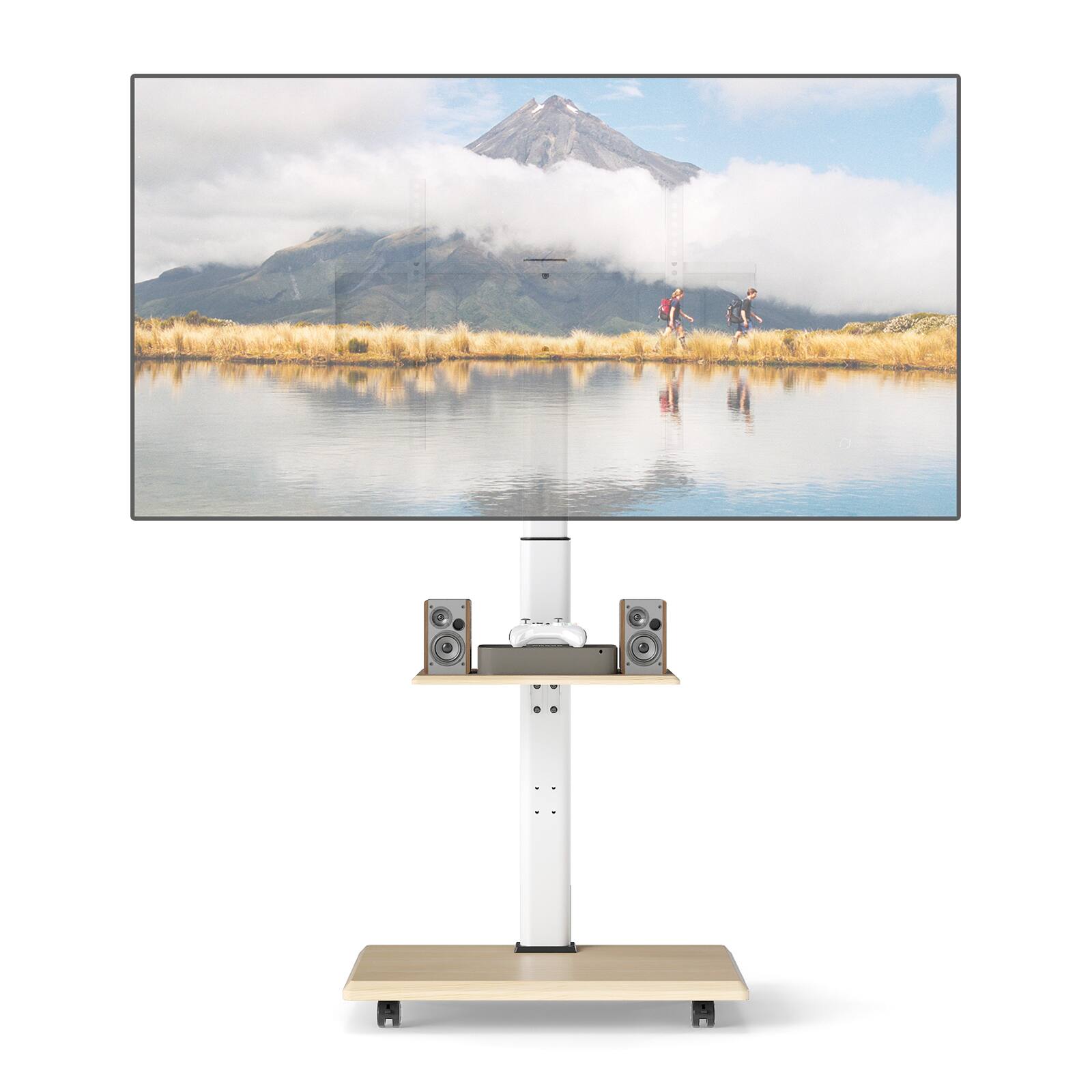 Alt View 9. Gymax - Gymax Rolling TV Stand on Wheels w/30 Degree Tilt Mount Adjustable Shelf & Cable Management Natural & White - Yellow.