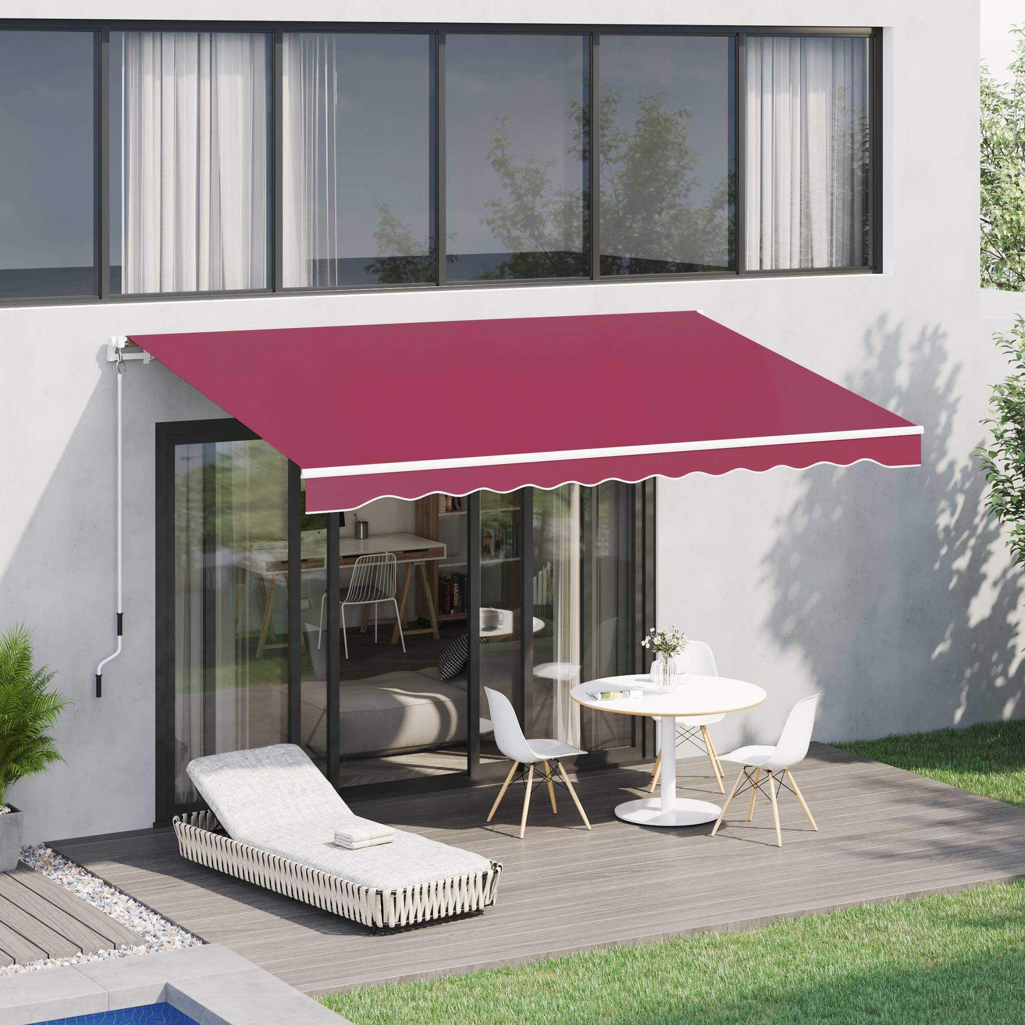 Alt View 1. Outsunny - 10' x 8' Retractable Awning, Patio Awnings, Sunshade Shelter w/ Manual Crank Handle, UV & Water-Resistant Fabric - Red.