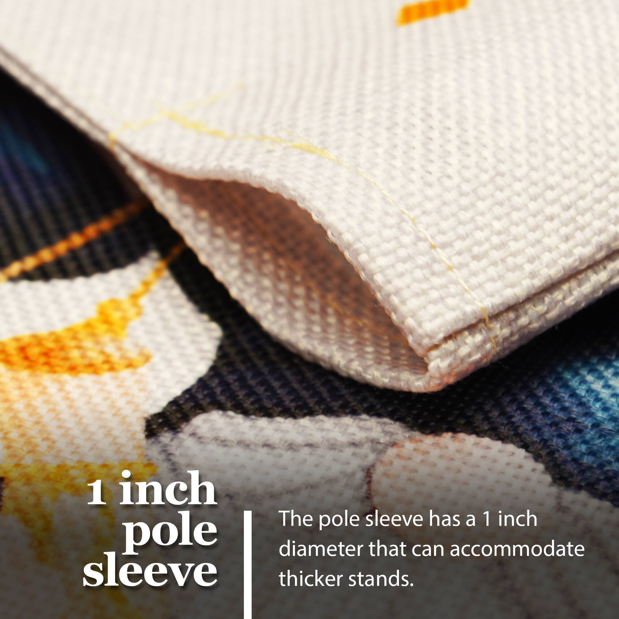 1 inch pole sleeve

The pole sleeve has a 1 inch diameter that can accommodate thicker stands.