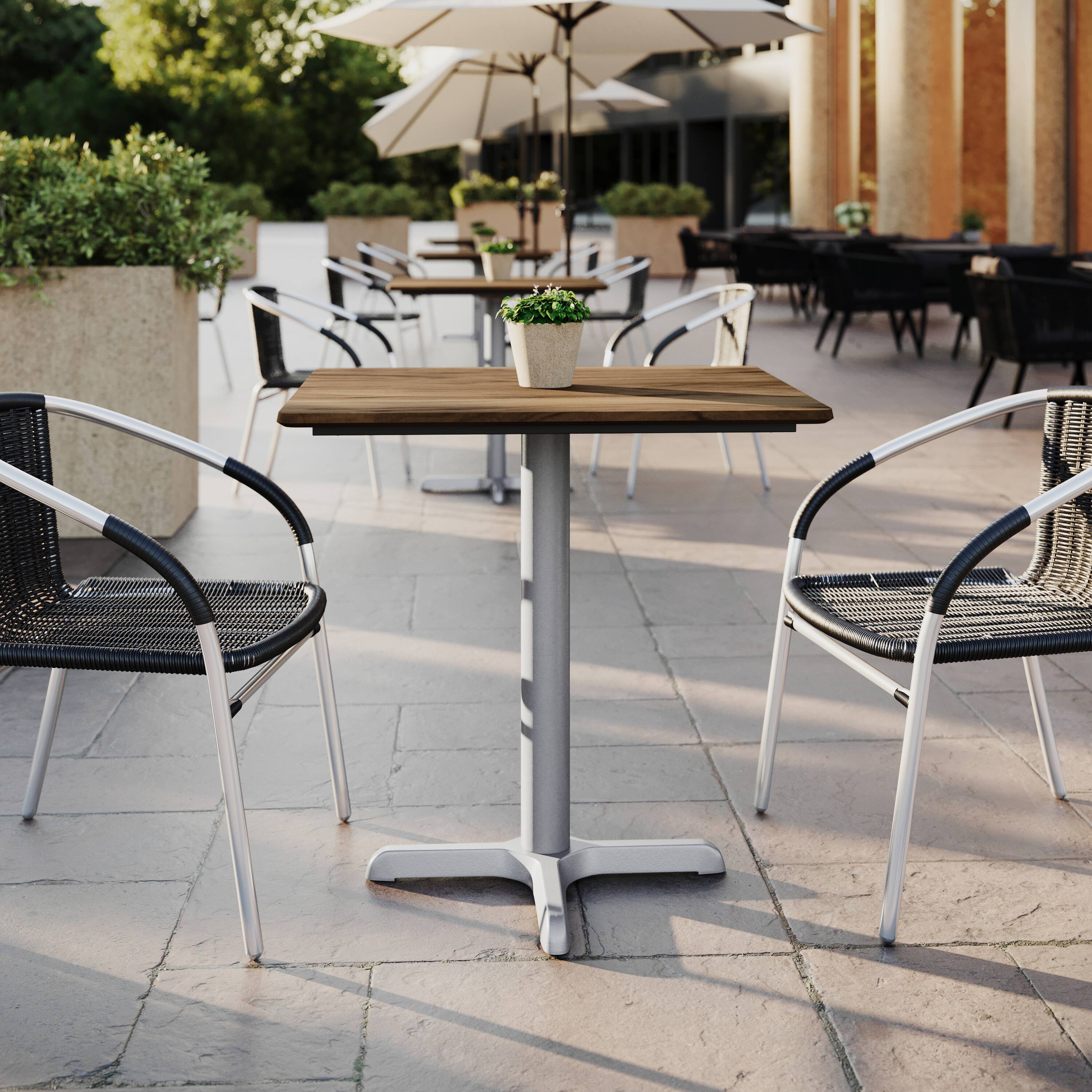Alt View 1. Emma + Oliver - PureShield Indoor Outdoor Tabletop with Seam-Free Surface Innovation and Cast Iron Bistro Table Base - Natural/Silver Base.