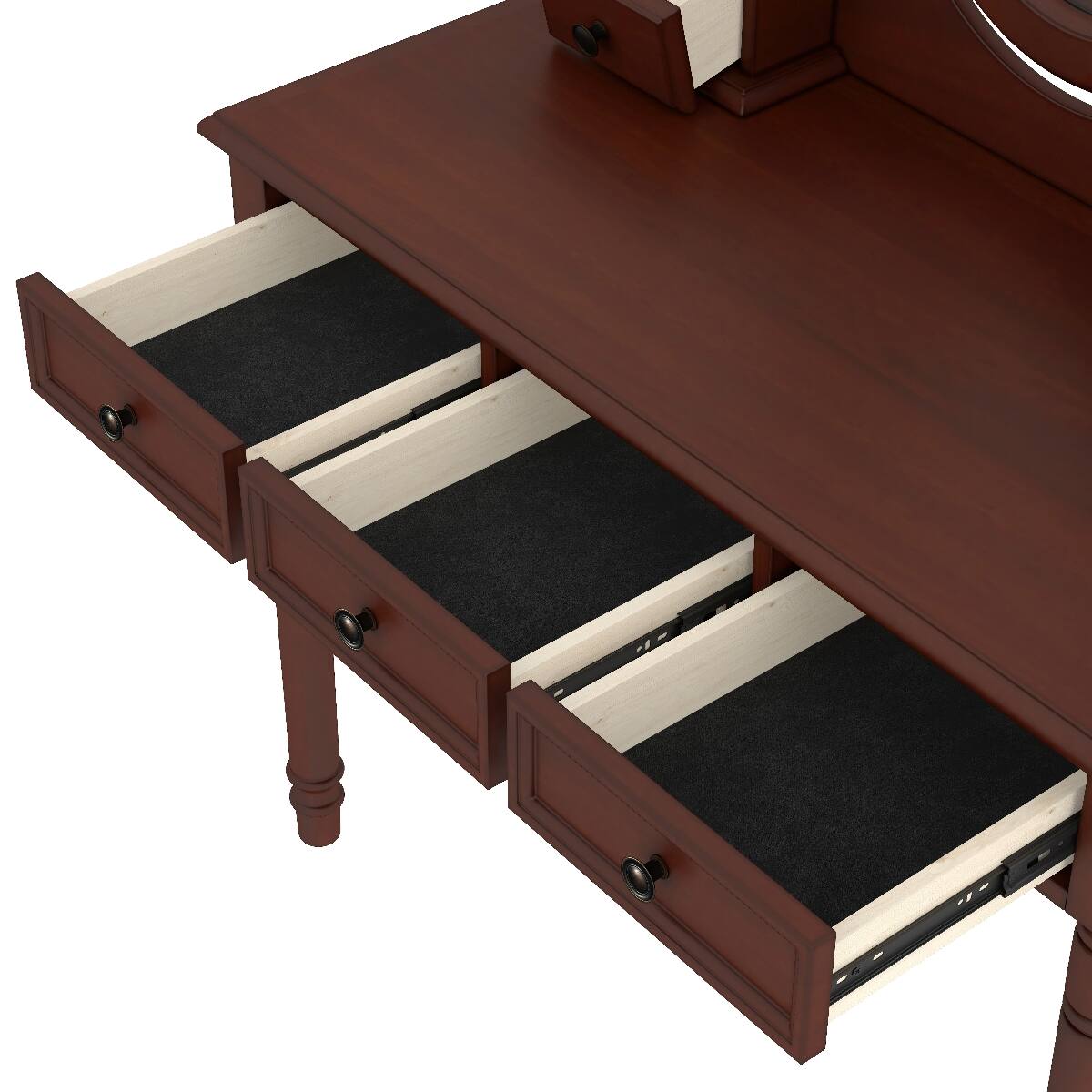 Alt View 8. Loheer - Loheer Vanity Desk with Adjustable Angle Mirror, Walnut Wood, Cushioned Stool and Five Drawers - Walnut.
