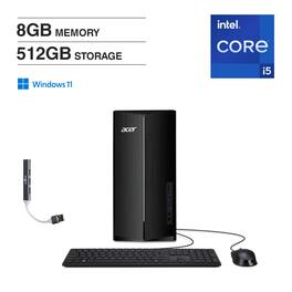 Acer - Aspire Desktop (Intel i5-14400, 8GB DDR5, 512GB SSD, Intel UHD, Win 11 Home) w/USB Hub - Black
