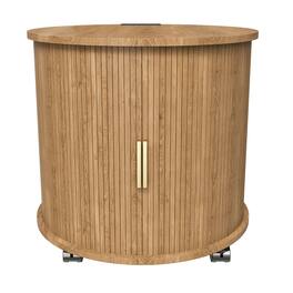 Forest'nSky - Modern Cylinder End Table with Built-in Charging Station & Sliding Door, 2-Tier Storage Round Nightstand - Oak