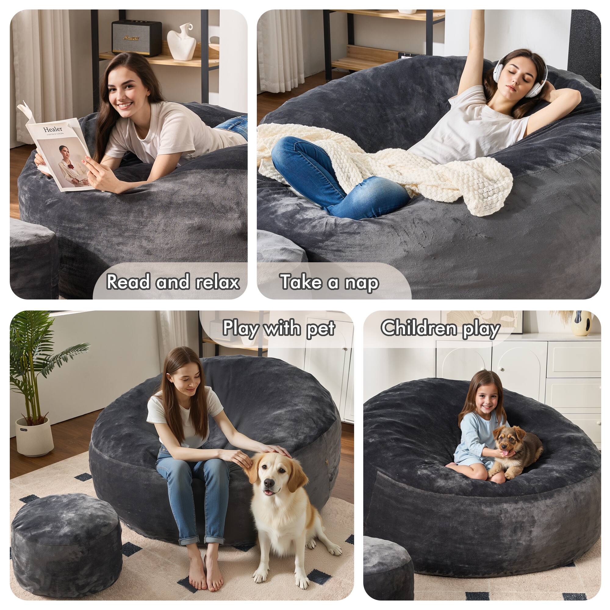 - Read and relax
- Take a nap
- Play with pet
- Children play