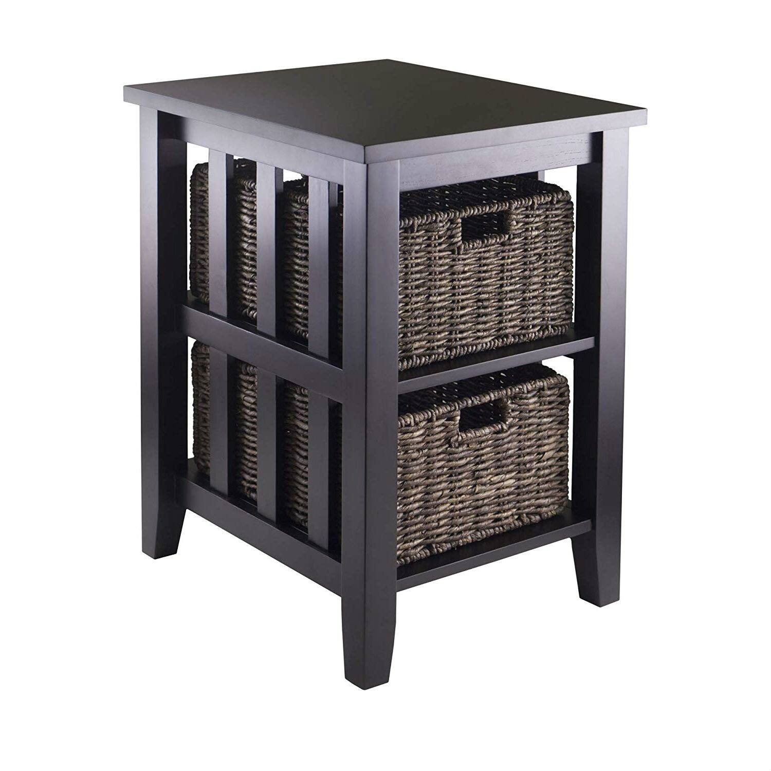 Front. SlickBlue - Accent Table with 3 Shelves and 2 Storage Baskets - Espresso.