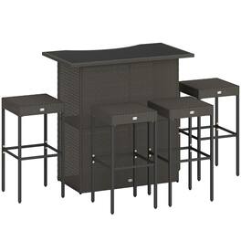 Outsunny - Piece Rattan Wicker Bar Set, High Top Outdoor Table and Chairs, Bar Height Patio Set - Dark Brown