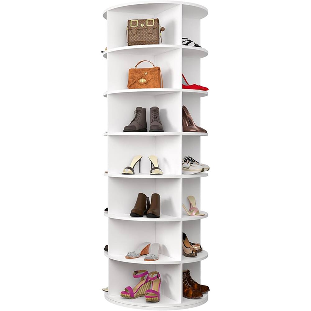Alt View 3. Loheer - Loheer 7 tier rotating shoe rack white round shoe carousel 28 pairs capacity - White.