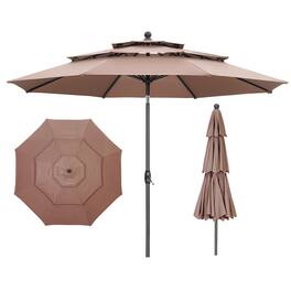 Ainfox - 10FT 3 tier vented Patio Umbrella Outdoor Table Umbrella - Coffee