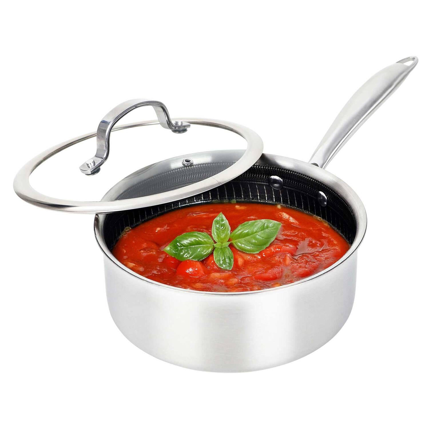 Alt View 3. Brentwood - Brentwood B-sph20l 3-ply Hybrid Non-stick Stainless Steel Saucepan With Tempered Glass Lid (3 Qt.) - silver.