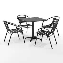 Emma + Oliver - 27.5'' Square Aluminum Indoor-Outdoor Table Set with 4 Slat Back Chairs - Black