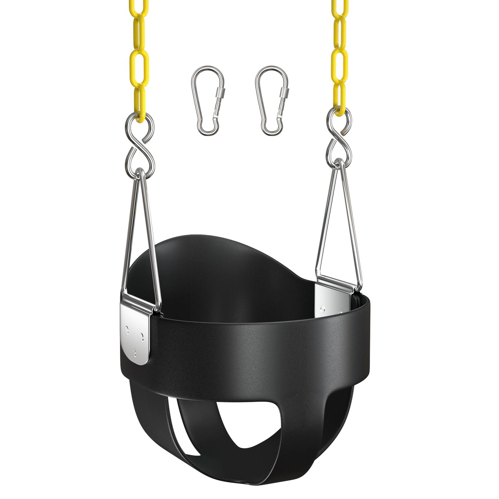 Front. AGPtek - High Back Full Bucket Toddler Swing Seat with Yellow Coated Swing Chains - Black.