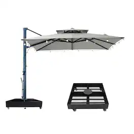 Mondawe - 10x10ft Cantilever Patio Umbrella with DIY Drape Hook and Base - Gray